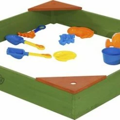 Sunny Daisy Houten Zandbak In Groen - Incl. Beschermhoes - FSC Hout - Zandbak Voor Kinderen Met Zitbankjes - 90x90x13,5cm -Duurzamer-speelgoed Winkel 550x263 4