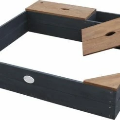 AXI Amy Houten Zandbak Antraciet/Bruin - Incl. Beschermhoes, Opbergruimte En Zitbankjes - FSC Hout - 115x115cm