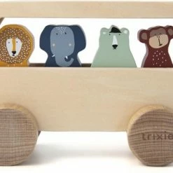 Trixie Houten Animal Bus | Dierenbus | Speelgoed | Mrs. Elephant, Mr. Lion, Mr. Polar Bear, Mr. Monkey
