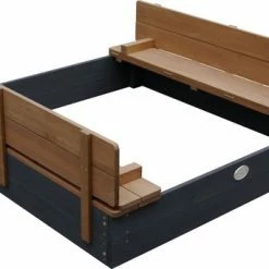 AXI Ella XL Houten Zandbak In Antraciet/Bruin- Met Zitbankjes En Deksel - FSC Hout - 120x120x20cm - Zandbak Voor Kinderen -Duurzamer-speelgoed Winkel 550x342
