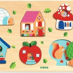 Djeco Houten Vormenpuzzel Coucou Huis - 6 Stukjes