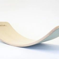 Wobbel Original Lucht (blauw) - Linnen / Whitewash Houten Balance Board Van 90 Cm Met Blauw Wolvilt