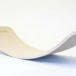 Wobbel Original Baby Muis (licht Grijs) - Linnen / Whitewash Houten Balance Board Van 90 Cm Met Licht Grijs Wolvilt