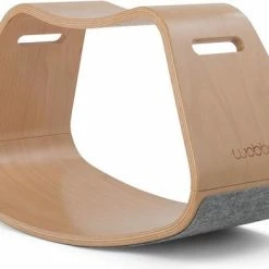 Duurzamer-speelgoed Winkel 33 Wobbel Up Baby Muis - Houten Balans Zitje Met Lichtgrijs Persvilt - Zithoogte 32.5 Cm