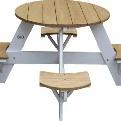 AXI Ufo Picknicktafel Rond Voor 4 Kinderen In Bruin/Wit - Picknick Tafel Van Hout - 120x120x56cm