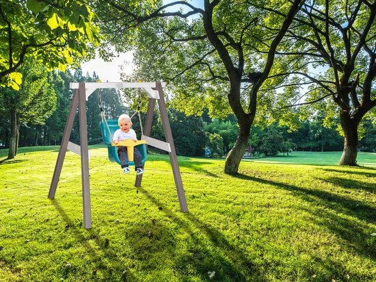 AXI Baby Schommel In Grijs/Wit Met Zitje In Blauw/Geel - FSC Hout - Babyschommel Voor Kindjes Van 9-36 Maanden - Met 4 Grondankers 3 AXI Baby Schommel In Grijs/Wit Met Zitje In Blauw/Geel - FSC Hout - Babyschommel Voor Kindjes Van 9-36 Maanden - Met 4 Grondankers - Afbeelding 3