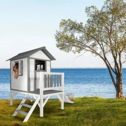 AXI Beach Lodge XL Speelhuis In Wit - Met Verdieping En Witte Glijbaan - Speelhuisje Voor De Tuin / Buiten - FSC Hout - Speeltoestel Voor Kinderen -Duurzamer-speelgoed Winkel 550x412 6