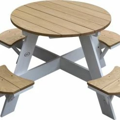 AXI Ufo Picknicktafel Rond Voor 4 Kinderen In Bruin/Wit - Picknick Tafel Van Hout - 120x120x56cm -Duurzamer-speelgoed Winkel 550x419 1