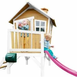 AXI Robin Speelhuis In Bruin/Wit - Met Verdieping En Paarse Glijbaan - Speelhuisje Voor De Tuin / Buiten - FSC Hout - Speeltoestel Voor Kinderen -Duurzamer-speelgoed Winkel 550x474 4