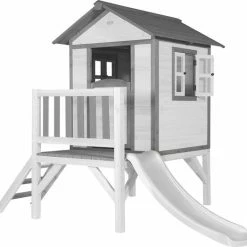 AXI Beach Lodge XL Speelhuis In Wit - Met Verdieping En Witte Glijbaan - Speelhuisje Voor De Tuin / Buiten - FSC Hout - Speeltoestel Voor Kinderen