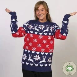 Jule Sweaters Foute Kersttrui Dames & Heren - Christmas Sweater "Kerst Rood & Blauw" - 100% Biologisch Katoen - Kerst Trui Mannen & Vrouwen Maat L -Duurzamer-speelgoed Winkel 550x536 7