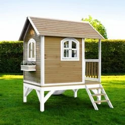 AXI Tom Speelhuis In Bruin/Wit - Met Verdieping En Witte Glijbaan - Speelhuisje Voor De Tuin / Buiten - FSC Hout - Speeltoestel Voor Kinderen -Duurzamer-speelgoed Winkel 550x545 1