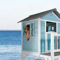 AXI Beach Lodge XL Speelhuis In Caribisch Blauw - Met Verdieping En Grijze Glijbaan - Speelhuisje Voor De Tuin / Buiten - FSC Hout - Speeltoestel Voor Kinderen -Duurzamer-speelgoed Winkel 550x548 14