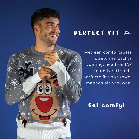 JAP Christmas JAP Foute Kersttrui - Rudolf Het Rendier - Kerstcadeau Volwassenen - Dames En Heren - Kerst - S - Grijs 3 JAP Christmas JAP Foute Kersttrui - Rudolf Het Rendier - Kerstcadeau Volwassenen - Dames En Heren - Kerst - S - Grijs - Afbeelding 3