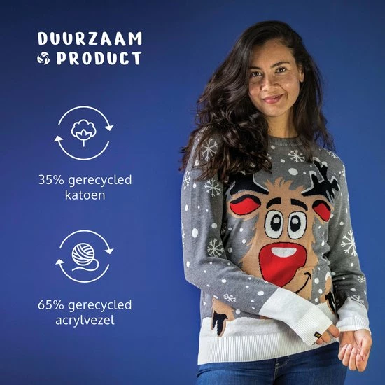 JAP Christmas JAP Foute Kersttrui - Rudolf Het Rendier - Kerstcadeau Volwassenen - Dames En Heren - Kerst - S - Grijs 4 JAP Christmas JAP Foute Kersttrui - Rudolf Het Rendier - Kerstcadeau Volwassenen - Dames En Heren - Kerst - S - Grijs - Afbeelding 4