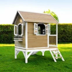 AXI Tom Speelhuis In Bruin/Wit - Met Verdieping En Witte Glijbaan - Speelhuisje Voor De Tuin / Buiten - FSC Hout - Speeltoestel Voor Kinderen -Duurzamer-speelgoed Winkel 550x550 264