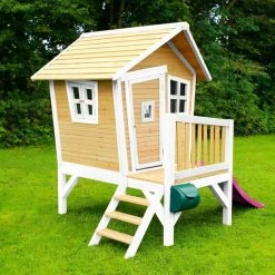 AXI Robin Speelhuis In Bruin/Wit - Met Verdieping En Paarse Glijbaan - Speelhuisje Voor De Tuin / Buiten - FSC Hout - Speeltoestel Voor Kinderen -Duurzamer-speelgoed Winkel 550x550 355
