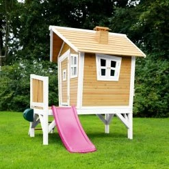 AXI Robin Speelhuis In Bruin/Wit - Met Verdieping En Paarse Glijbaan - Speelhuisje Voor De Tuin / Buiten - FSC Hout - Speeltoestel Voor Kinderen -Duurzamer-speelgoed Winkel 550x550 361