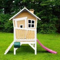 AXI Robin Speelhuis In Bruin/Wit - Met Verdieping En Paarse Glijbaan - Speelhuisje Voor De Tuin / Buiten - FSC Hout - Speeltoestel Voor Kinderen -Duurzamer-speelgoed Winkel 550x550 370