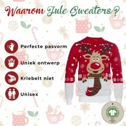 Jule Sweaters Foute Kersttrui Dames & Heren - Christmas Sweater "Rudolf Met Sjaal" - 100% Biologisch Katoen - Kerst Trui Mannen & Vrouwen Maat XXL -Duurzamer-speelgoed Winkel 550x550 469