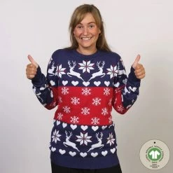 Jule Sweaters Foute Kersttrui Dames & Heren - Christmas Sweater "Kerst Rood & Blauw" - 100% Biologisch Katoen - Kerst Trui Mannen & Vrouwen Maat L -Duurzamer-speelgoed Winkel 550x550 490