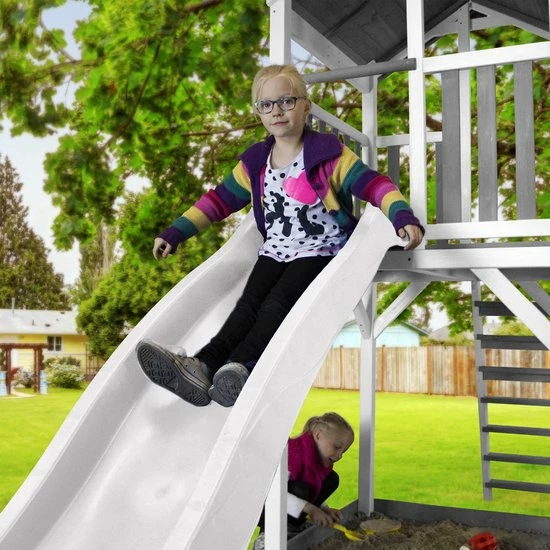 AXI Beach Tower Speeltoestel In Grijs/Wit - Speeltoren Met Zandbak En Witte Glijbaan - FSC Hout - Speelhuis Op Palen Voor De Tuin 9 AXI Beach Tower Speeltoestel In Grijs/Wit - Speeltoren Met Zandbak En Witte Glijbaan - FSC Hout - Speelhuis Op Palen Voor De Tuin - Afbeelding 9