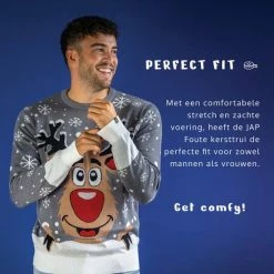 JAP Christmas JAP Foute Kersttrui - Rudolf Het Rendier - Kerstcadeau Volwassenen - Dames En Heren - Kerst - L - Grijs -Duurzamer-speelgoed Winkel 550x550 695