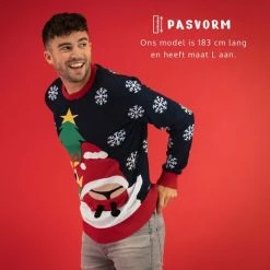 JAP Christmas JAP Foute Kersttrui - Santastring - Kerstcadeau Volwassenen - Dames En Heren - Kerst - L - Blauw -Duurzamer-speelgoed Winkel 550x550 811