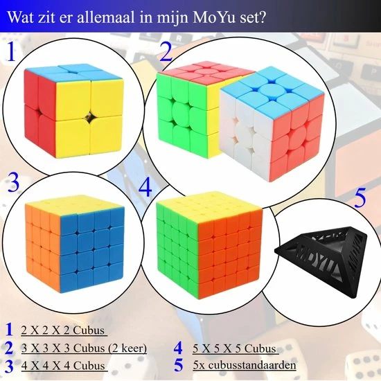 Puzzelkubus ? 2x2, 3x3, 4x4, 5x5 - Extra 3x3 Puzzelkubus - Rubiks Cube - MoYu Speed Cube - Gratis 5x Cubestands - Complete Set 3 Puzzelkubus ? 2x2, 3x3, 4x4, 5x5 - Extra 3x3 Puzzelkubus - Rubiks Cube - MoYu Speed Cube - Gratis 5x Cubestands - Complete Set - Afbeelding 3