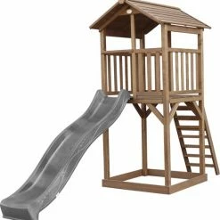 AXI Beach Tower Speeltoestel In Bruin - Speeltoren Met Zandbak En Grijze Glijbaan - FSC Hout - Speelhuis Op Palen Voor De Tuin