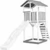 AXI Beach Tower Speeltoestel In Grijs/Wit - Speeltoren Met Zandbak En Witte Glijbaan - FSC Hout - Speelhuis Op Palen Voor De Tuin