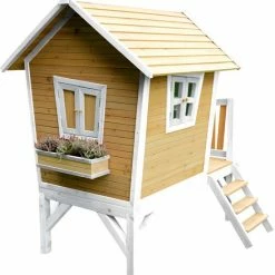 AXI Robin Speelhuis In Bruin/Wit - Met Verdieping En Paarse Glijbaan - Speelhuisje Voor De Tuin / Buiten - FSC Hout - Speeltoestel Voor Kinderen -Duurzamer-speelgoed Winkel 550x579 4