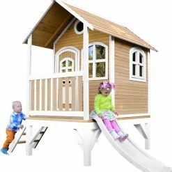 AXI Tom Speelhuis In Bruin/Wit - Met Verdieping En Witte Glijbaan - Speelhuisje Voor De Tuin / Buiten - FSC Hout - Speeltoestel Voor Kinderen -Duurzamer-speelgoed Winkel 550x580 3