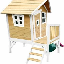 AXI Robin Speelhuis In Bruin/Wit - Met Verdieping En Paarse Glijbaan - Speelhuisje Voor De Tuin / Buiten - FSC Hout - Speeltoestel Voor Kinderen -Duurzamer-speelgoed Winkel 550x606