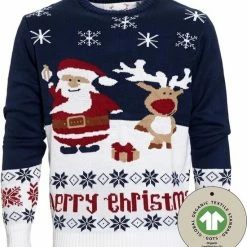 Jule Sweaters Foute Kersttrui Dames & Heren - Christmas Sweater "Cadeau Van Rudolf & De Kerstman" - 100% Biologisch Katoen - Kerst Trui Mannen & Vrouwen Maat S