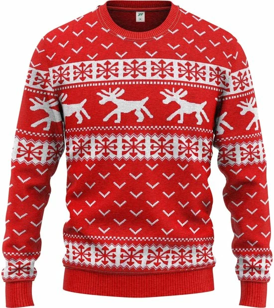 JAP Christmas JAP Foute Kersttrui - Hipster Rendier Met Motieven - Kerst - Dames En Heren - Kerstcadeau - M - Rood 1 JAP Christmas JAP Foute Kersttrui - Hipster Rendier Met Motieven - Kerst - Dames En Heren - Kerstcadeau - M - Rood