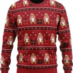 JAP Christmas JAP Foute Kersttrui - Beer Met Geschenk - Kerstcadeau Volwassenen - Dames En Heren - Kerst - 3XL - Donker Rood