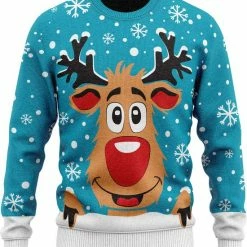 JAP Christmas JAP Foute Kersttrui - Rudolf Het Rendier - Kerstcadeau - Voor Kinderen - Kerst - 5/6 Jaar - Licht Blauw